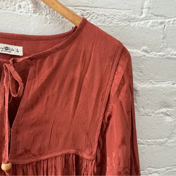 Natural Life Flowy Babydoll Mini Dress Rust Orange Boho Whimsical Fairy Size L - Picture 4 of 9